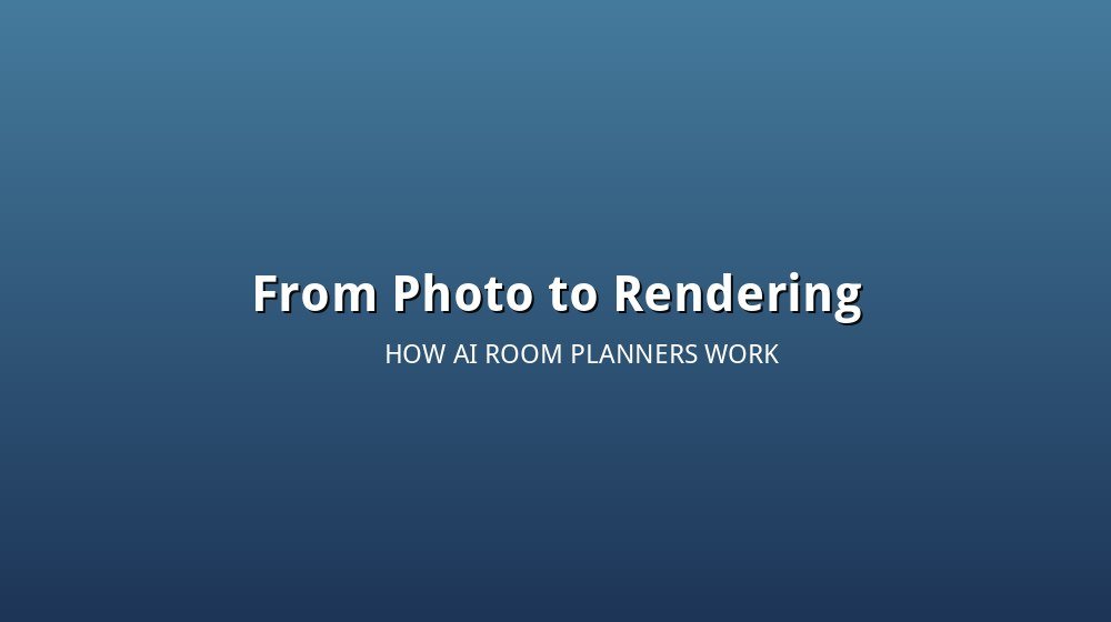 Split illustration showing a plain room photo transforming into an AI-generated design rendering