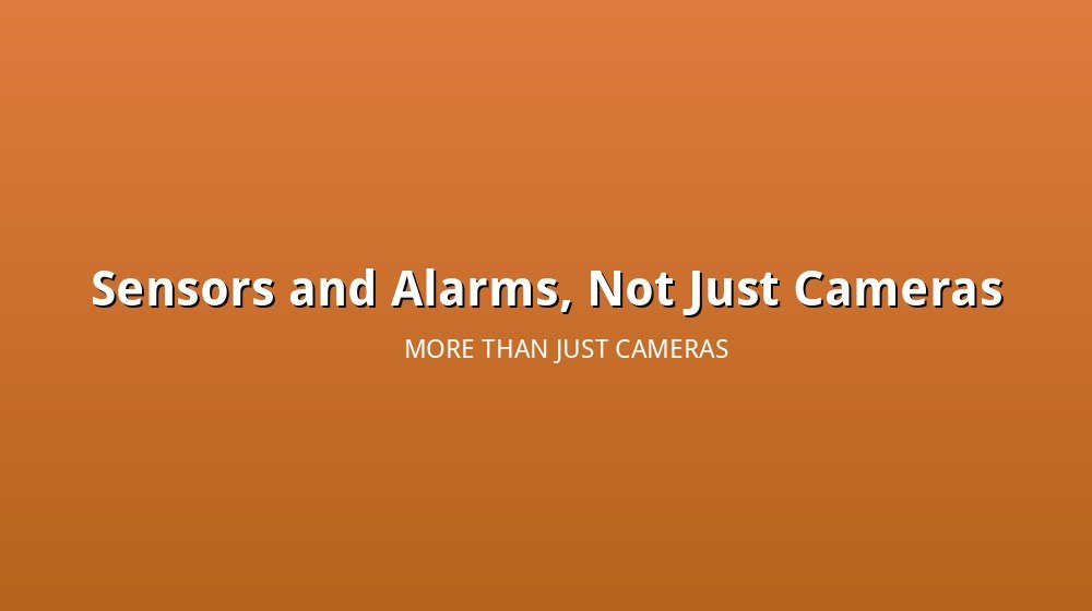 Illustration of a home security camera, door sensor, and alarm siren working together