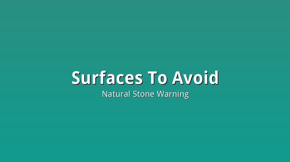 A granite countertop with a warning illustration since vinegar can etch and dull natural stone surfaces